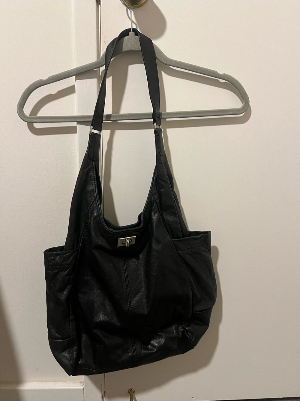 Black Leather Shoulder Bag - Classic Women's Tote